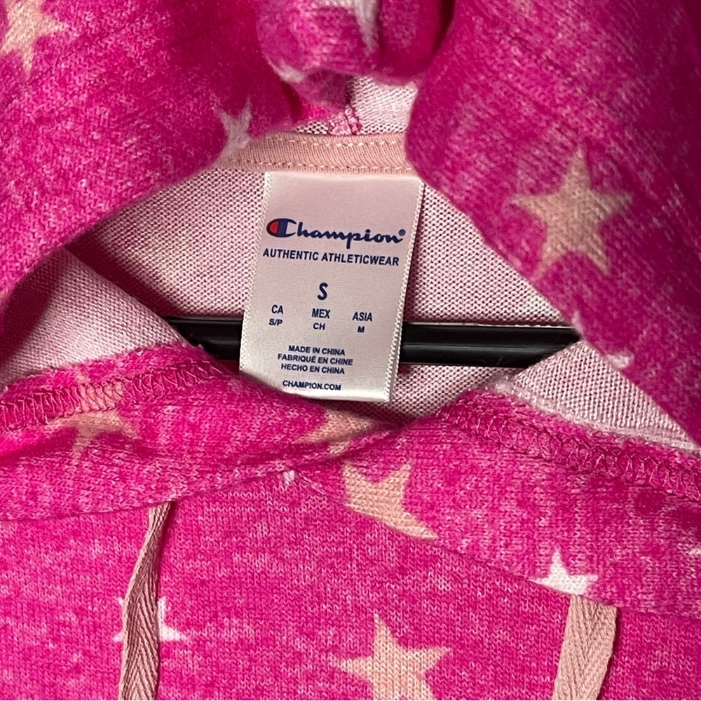 NWT Champion Size Small Cropped Hacci Sleep Top Hooded Pink Star Pattern Soft - Picture 2 of 9